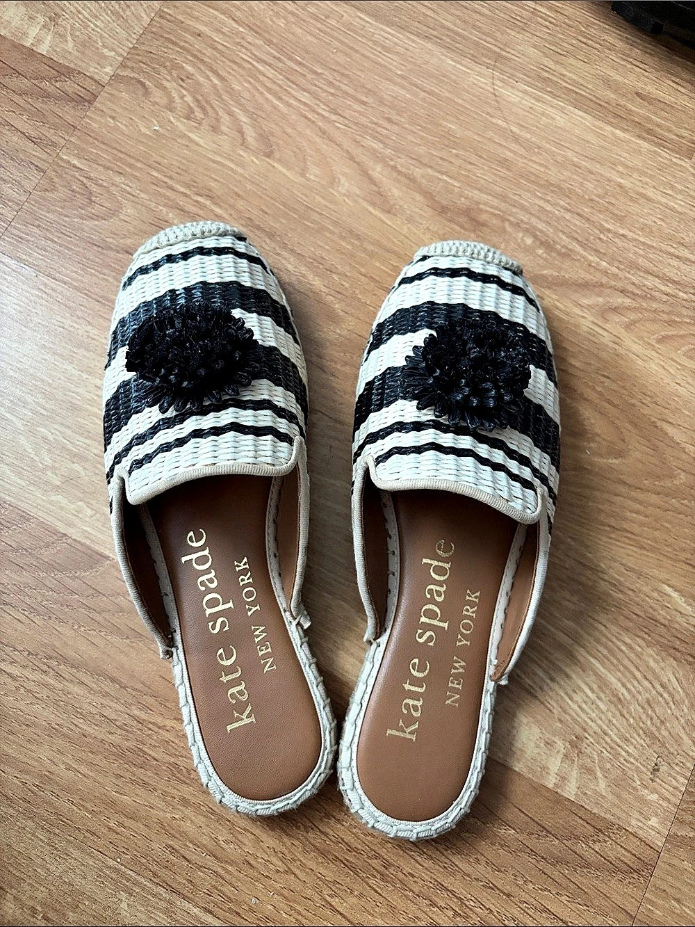 Kate Spade New York Flourish Canvas Flat Sandals Flourish Striped Flats Black &